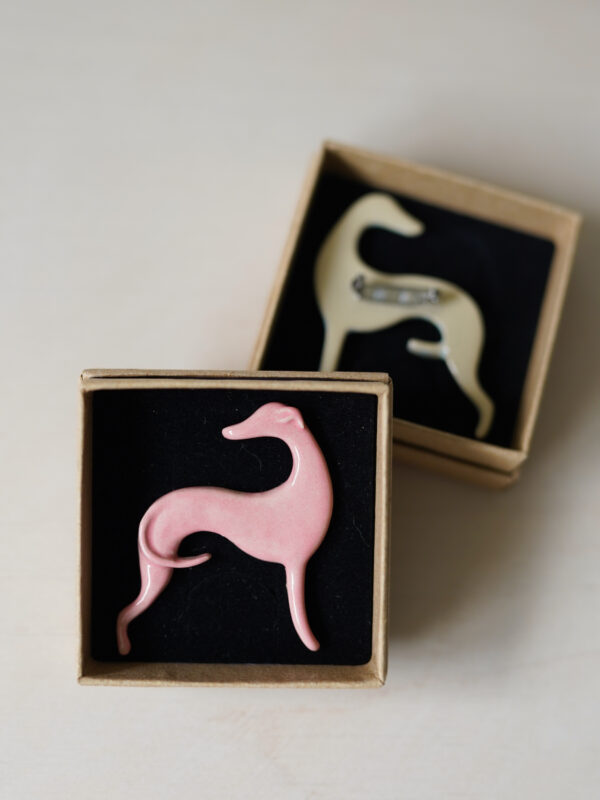 Sighthound brooch - pale pink