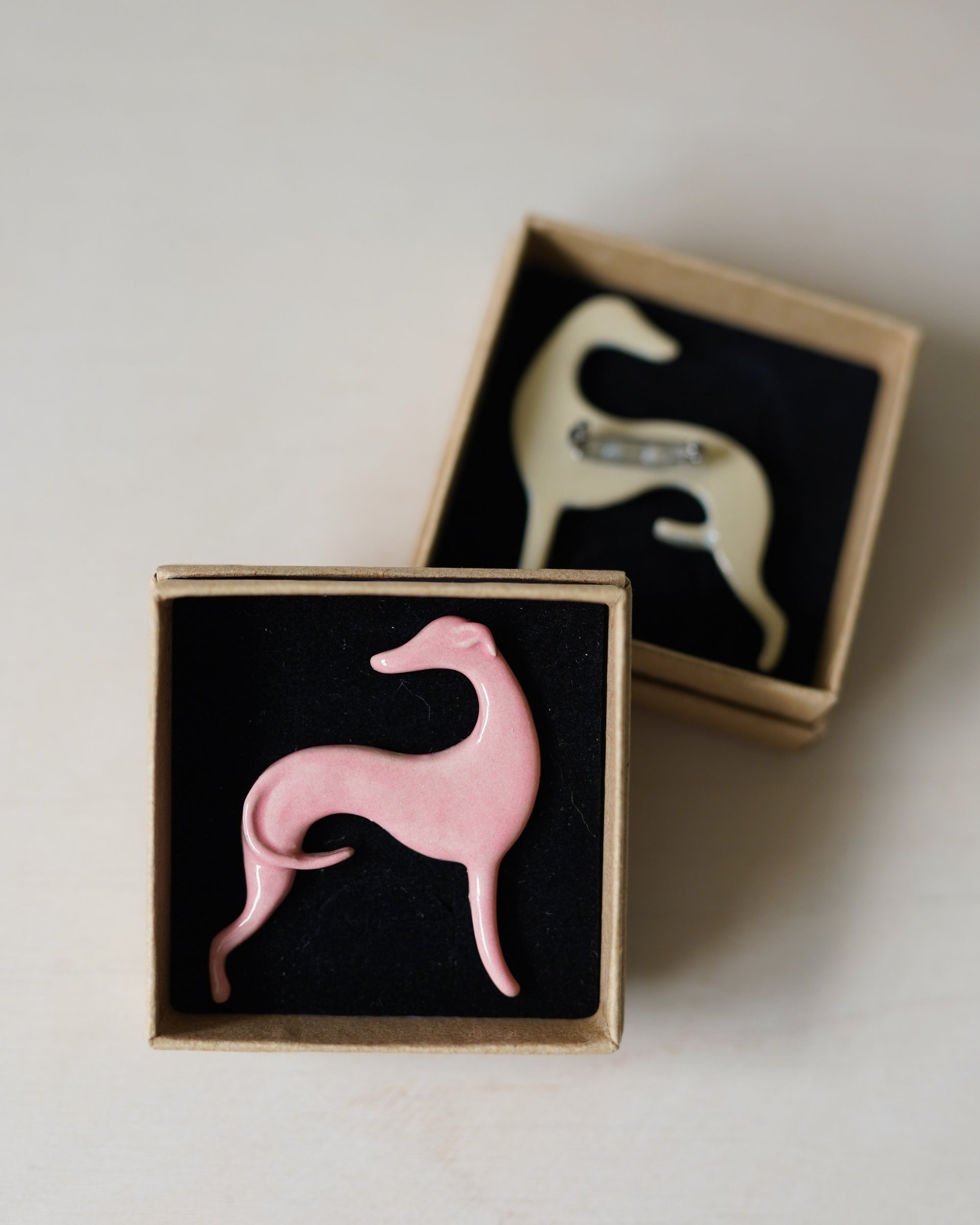 Sighthound brooch - pale pink